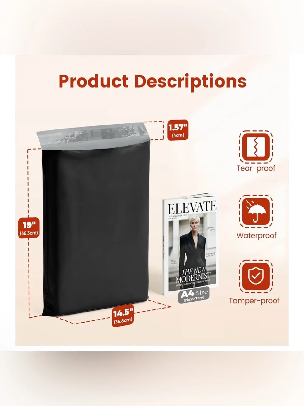 25 / 14.5 x 19 Glossy Black Poly Bag Mailer